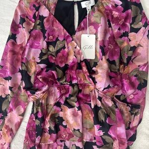 Gilli Pink and Black Floral; peplum
